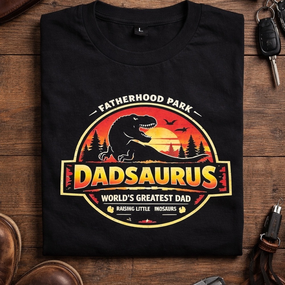 Dadsaurus Graphic T-Shirt Black Funny Dad Shirt | Fatherhood Park Tee | Unisex